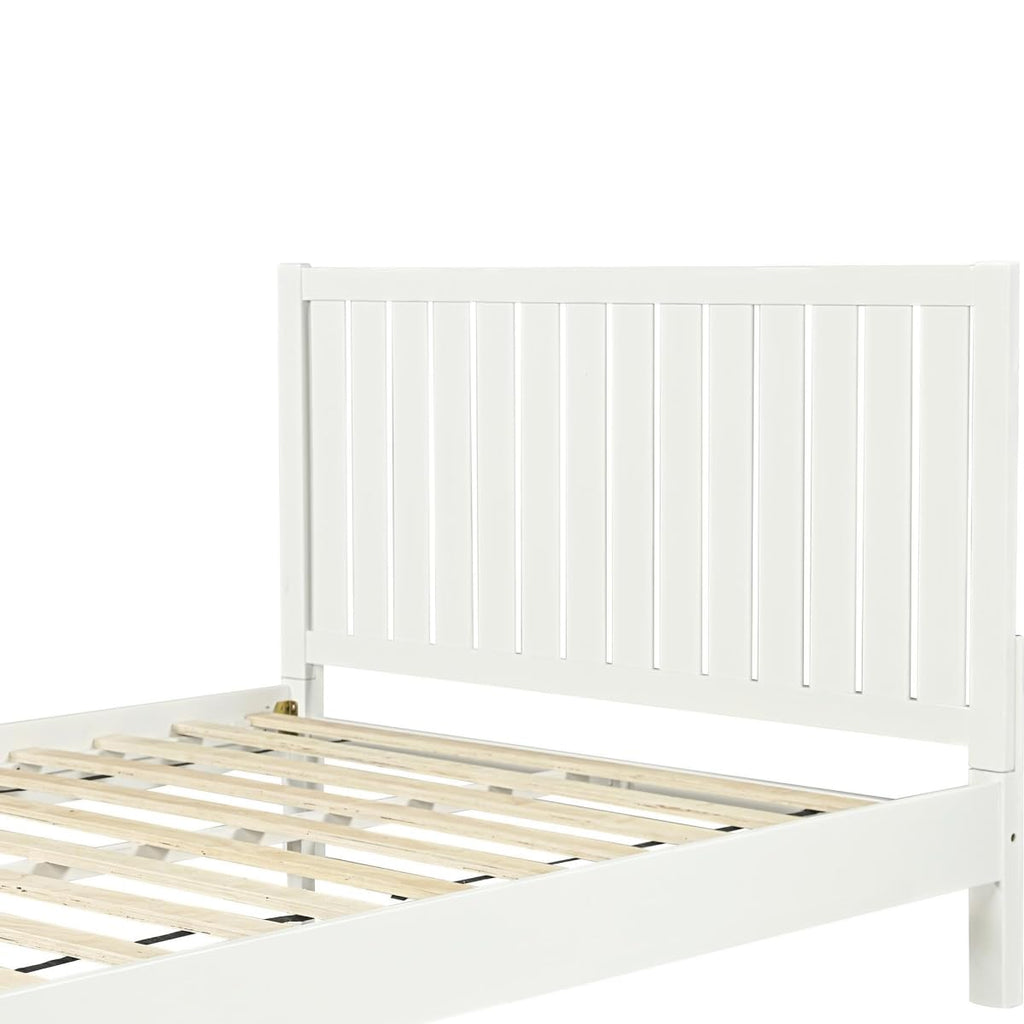 Shiplap Texture Solid Wood Queen Bed Frame, White