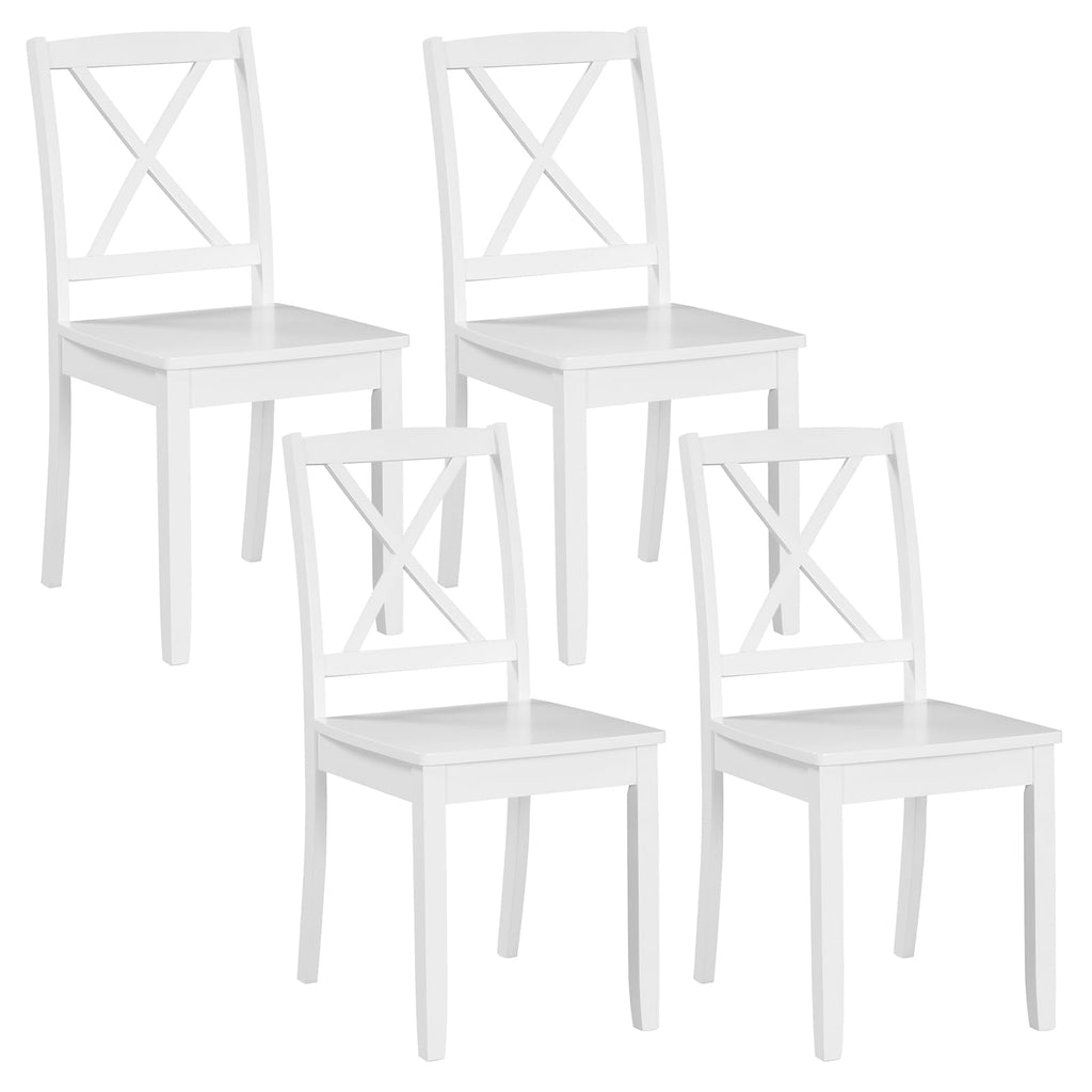Wood Dining Chairs Set of 4 White, Armless Kitchen Chair w/Rubber Wood Legs & Curved Backrest, Farmhouse Cross Back