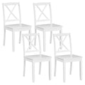 Wood Dining Chairs Set of 4 White, Armless Kitchen Chair w/Rubber Wood Legs & Curved Backrest, Farmhouse Cross Back