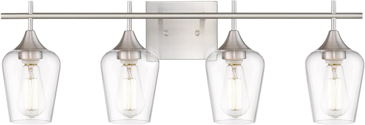 4-Light Bathroom Lighting Fixtures Over Mirror, 24 Inch Brushed Nickel Vanity Lights with Clear Glass, Modern Bath