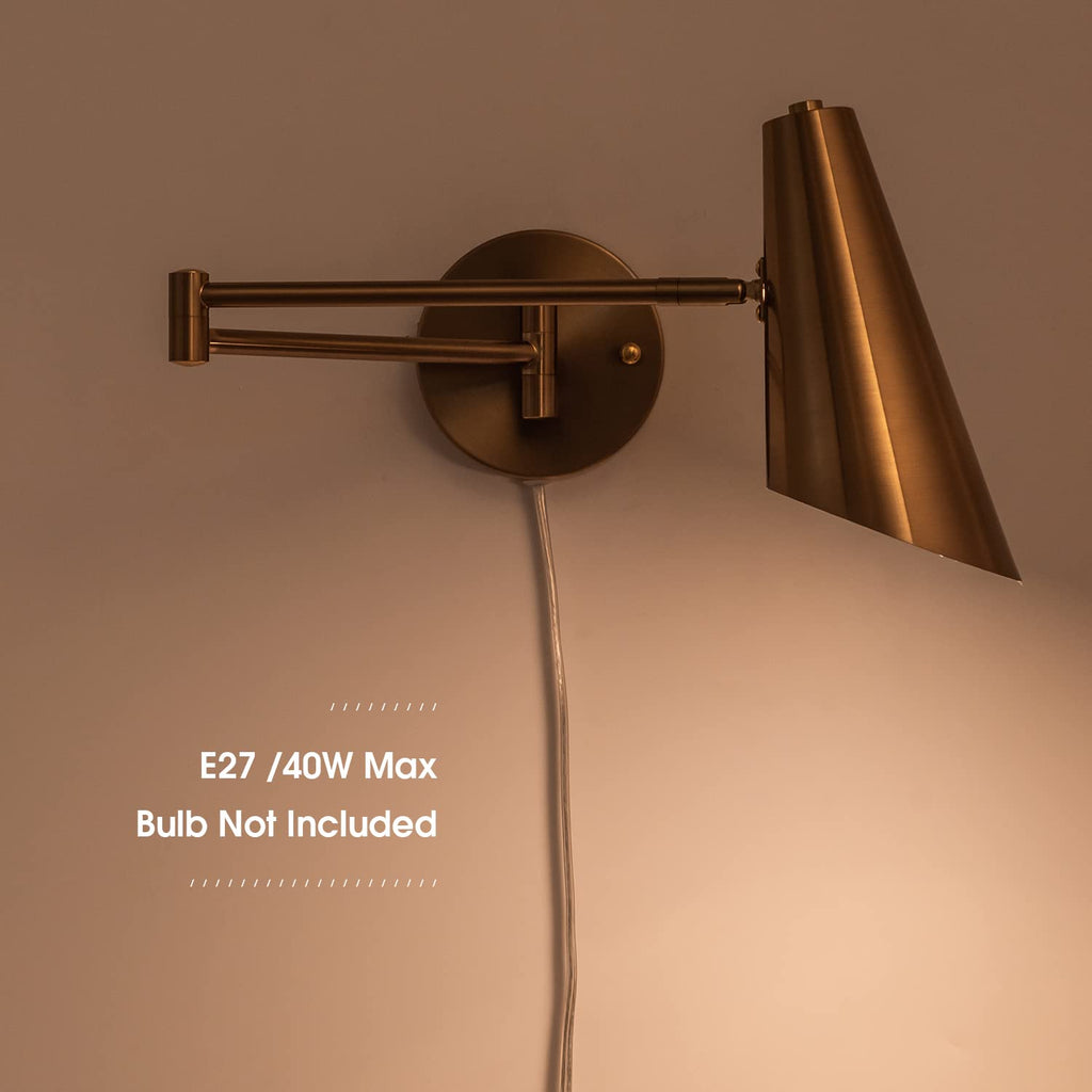 Plug in Wall Sconce Set of 2, Brass Swing Arms Wall Light Plug-in Wall Lamp Living Room Wall Lamp
