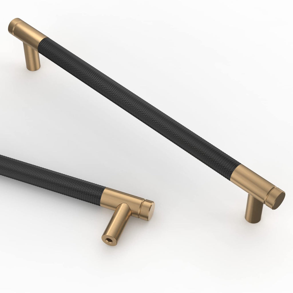 10 Pack 6.3 Inch(160mm) Matte Black and Champagne Bronze Cabinet Pulls Knurled Cabinet Handles Cupboard Handles