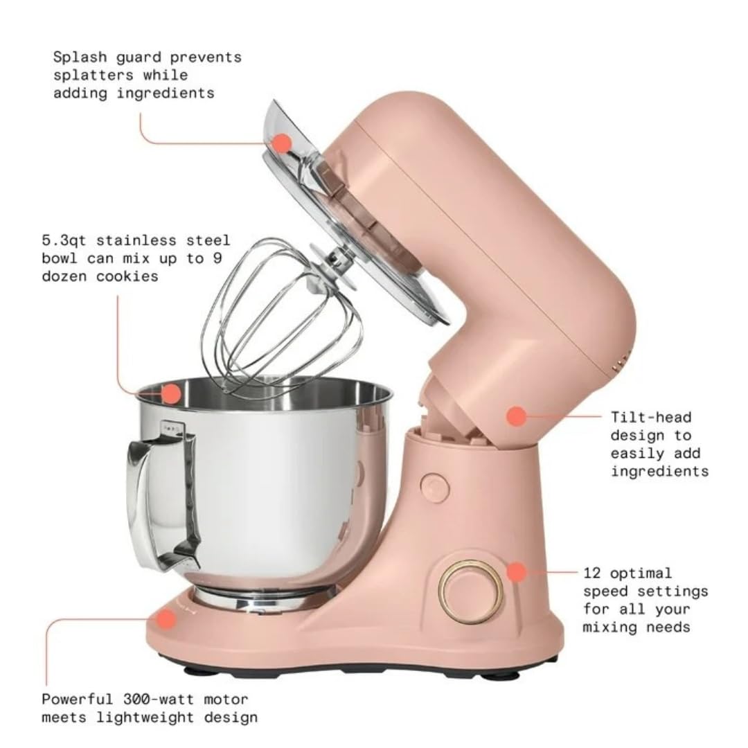 Wonderful Kitchen Stand Mixer 5.3 Qt Bowl, 12 Speeds Tilt-Head, Dough Hook Flat Beater Whisk for Baking Tasks Metal