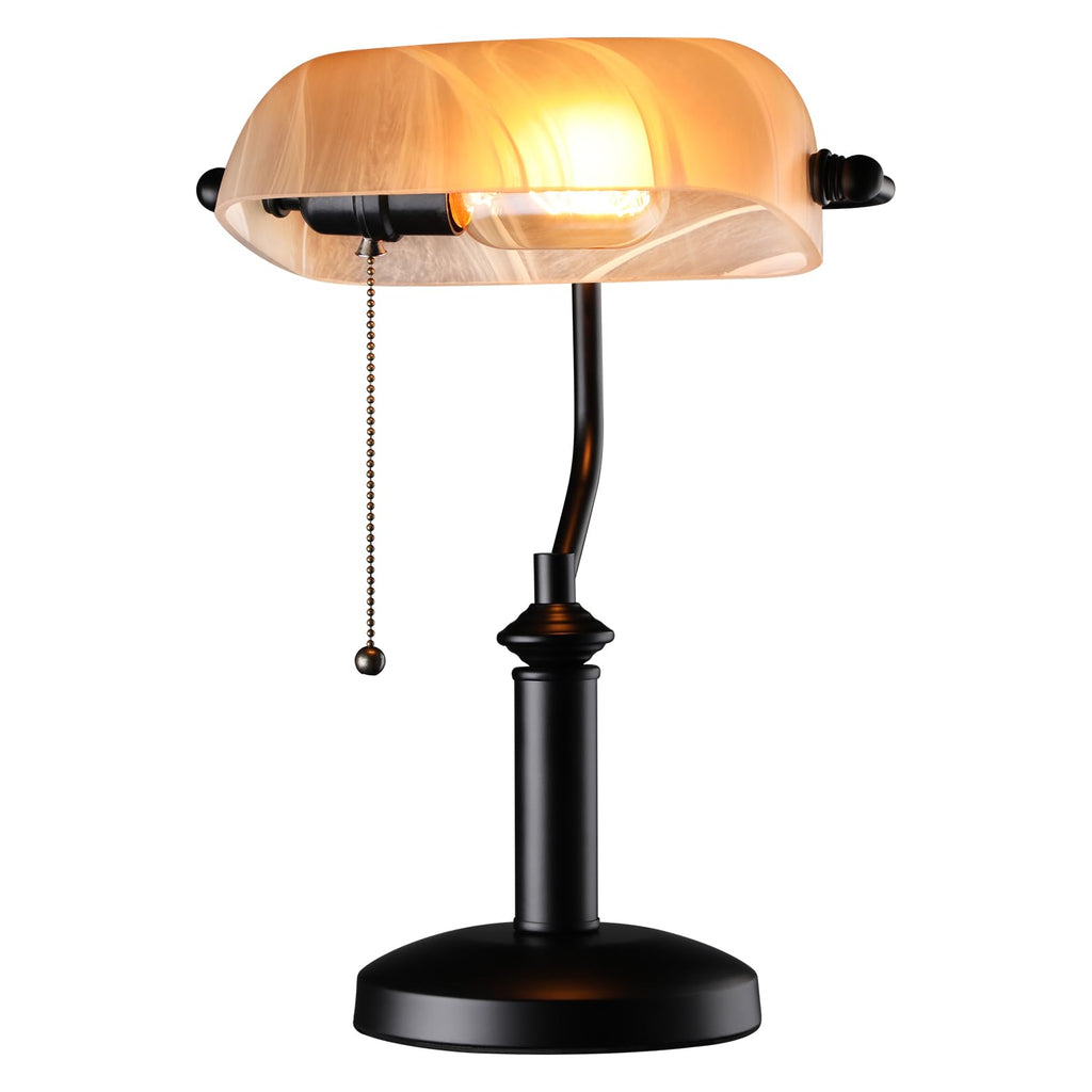 Pale Yellow Glass Bankers Desk Lamp with Pull Chain, E26 Base