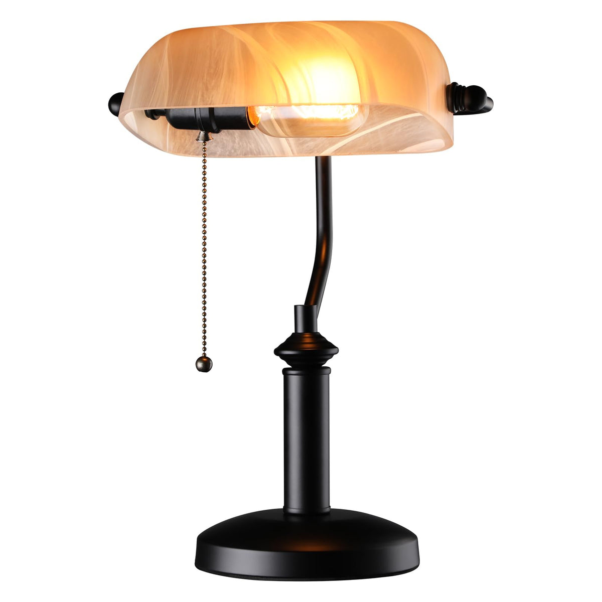Pale Yellow Glass Bankers Desk Lamp with Pull Chain, E26 Base
