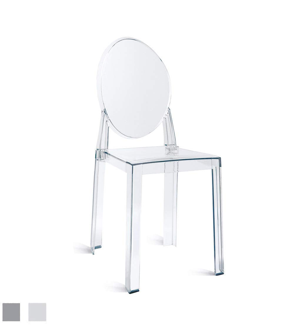 Clear Ghost Dining Chair with Oval Back | Transparent Acrylic Accent Side Chair, Vanity, or Event Seating | Non