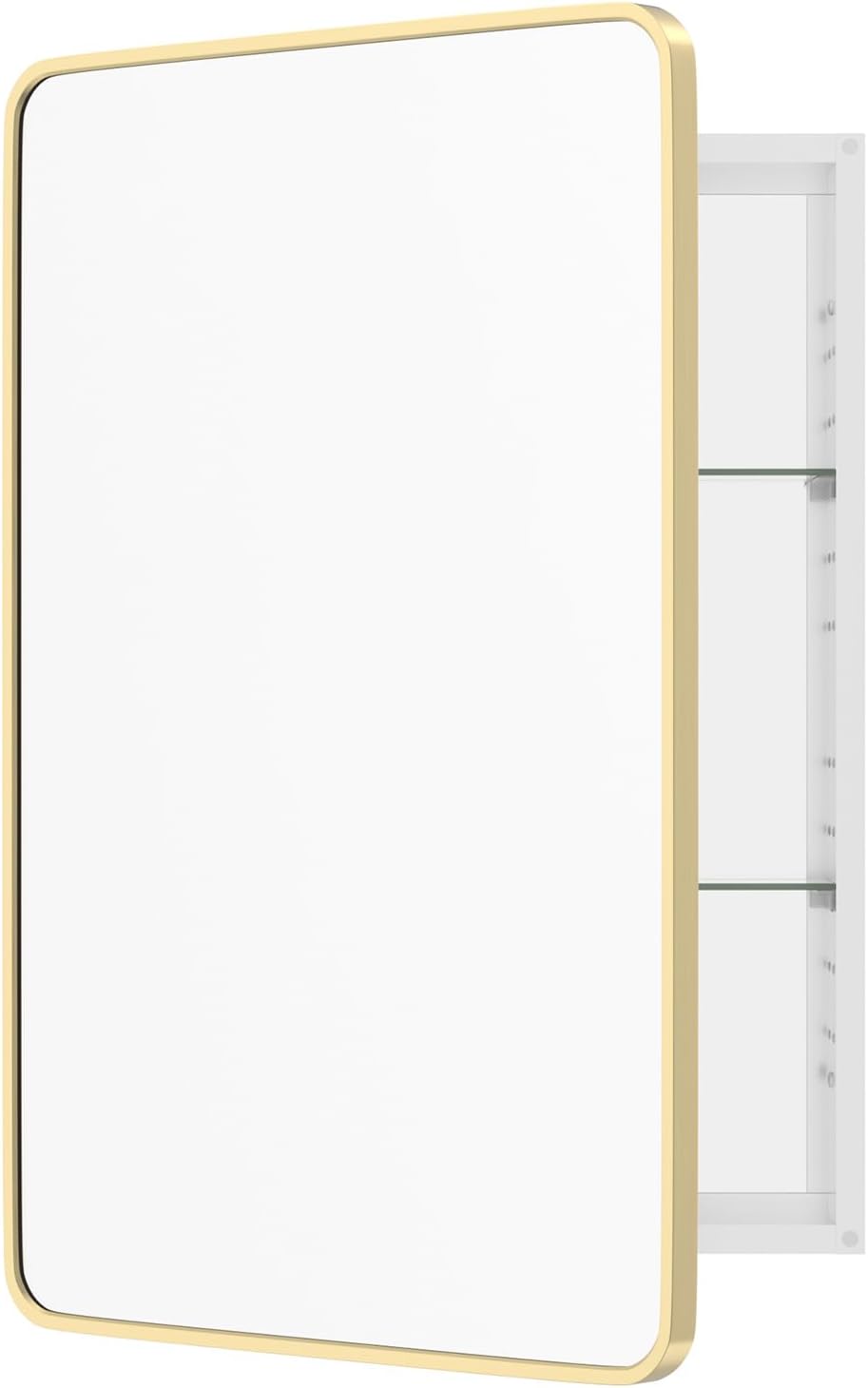 Bathroom Medicine Cabinet with Mirror, 24x36 Inch Gold Recessed Medicine Cabinet with Round Corner Aluminum Alloy