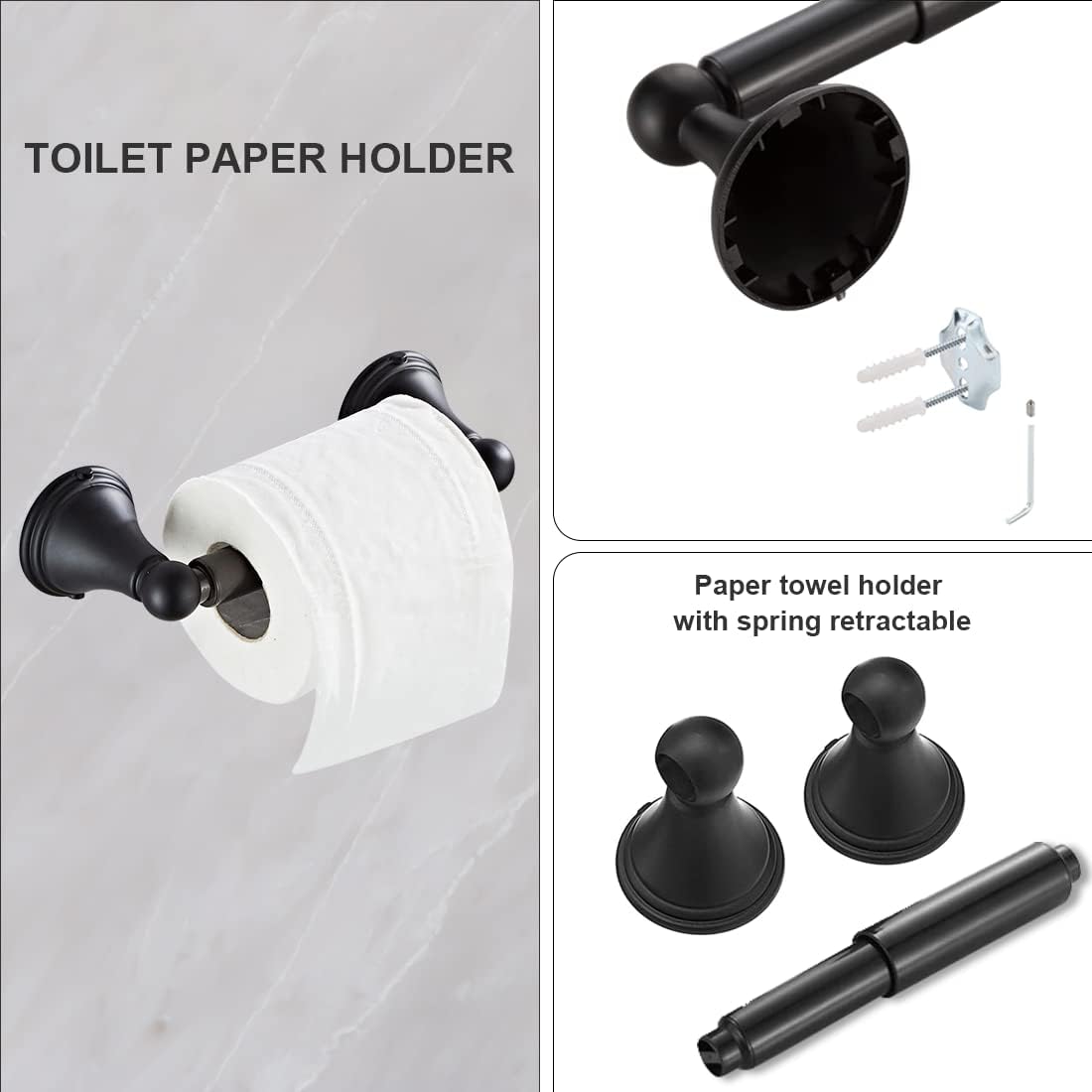8Pcs Matte Black Bathroom Accessories Set Towel Racks | Bathroom Hardware Set, 2 * 24 Inch Towel Bar 2*Toilet Paper