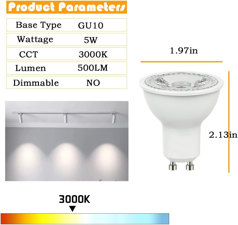 GU10 LED Light Bulbs 5W 38°Beam 3000K Warm Light 6 Pack