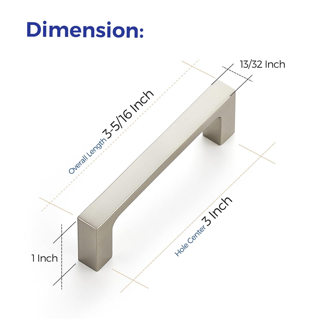 Brushed Nickel Kitchen Cabinet Solid Handles,3 Inch,10 Pack