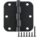 3.5 Inch Matte Black Door Hinges 3 1/2" Rounded 5/8" Flat 18 Pack