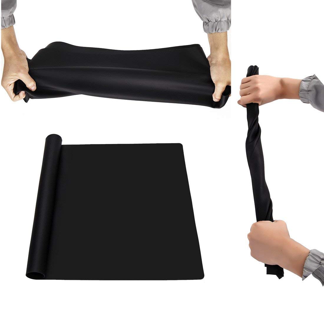 23.6'' by 15.7''Flexible Silicone Placemat Non Slip Waterproof Heat Resistant Dinner Table Black 2 pcs