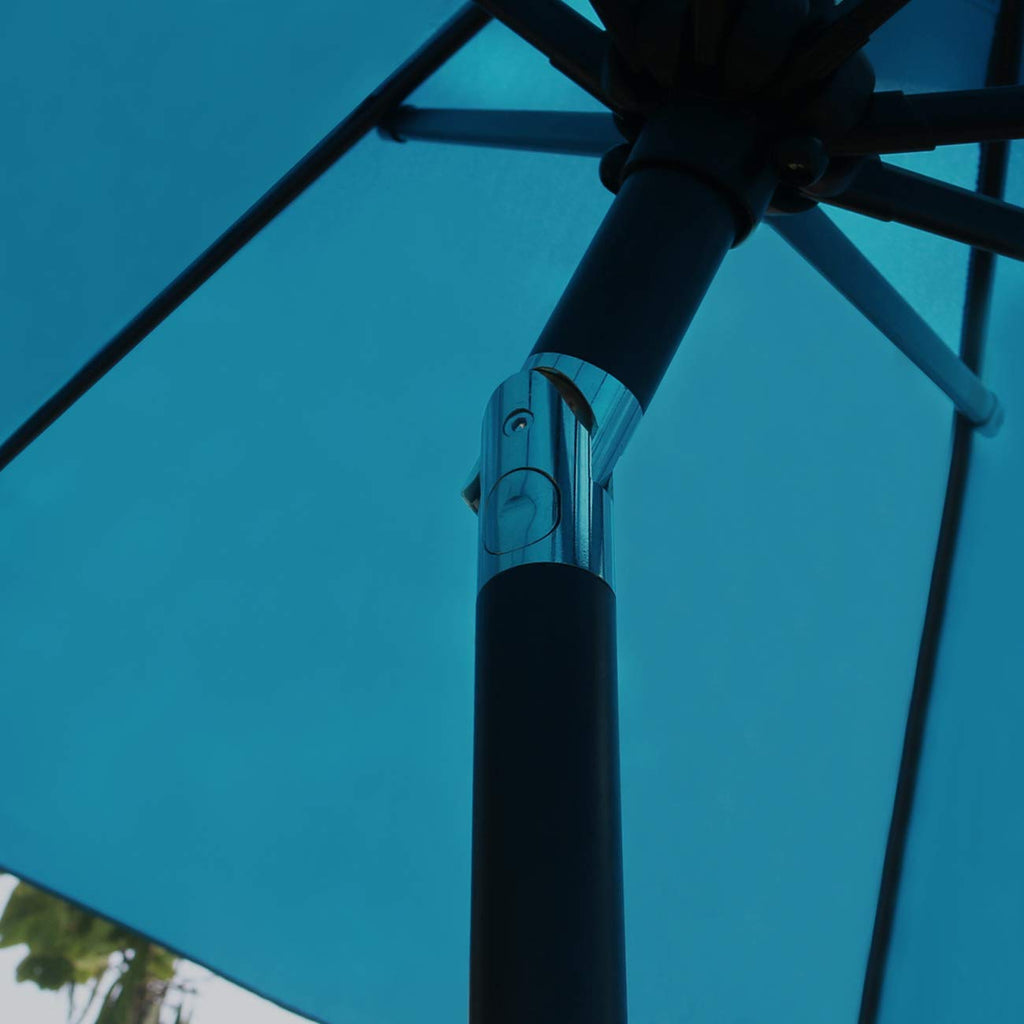 9' Solar LED Patio Umbrella, 8 Ribs, Tilt & Crank (Teal Blue)