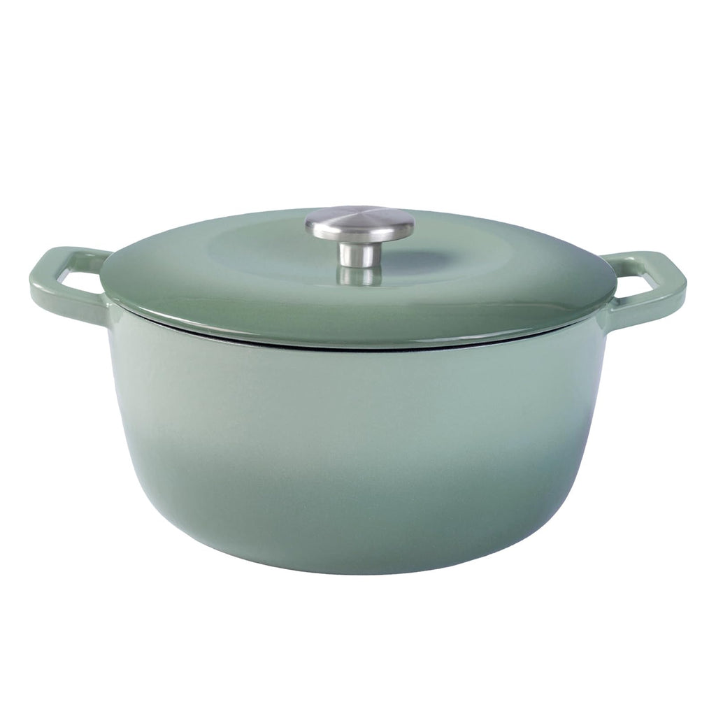 7QT Enameled Cast Iron Dutch Oven,Concave Self-Basting Lid,Green