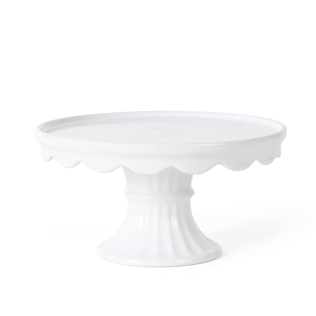 Patterson 10" Round White Stoneware Pedestal Cake Stand, 5.1" Tall - Fits 9" Cakes | Elegeant Display Plate Stand for