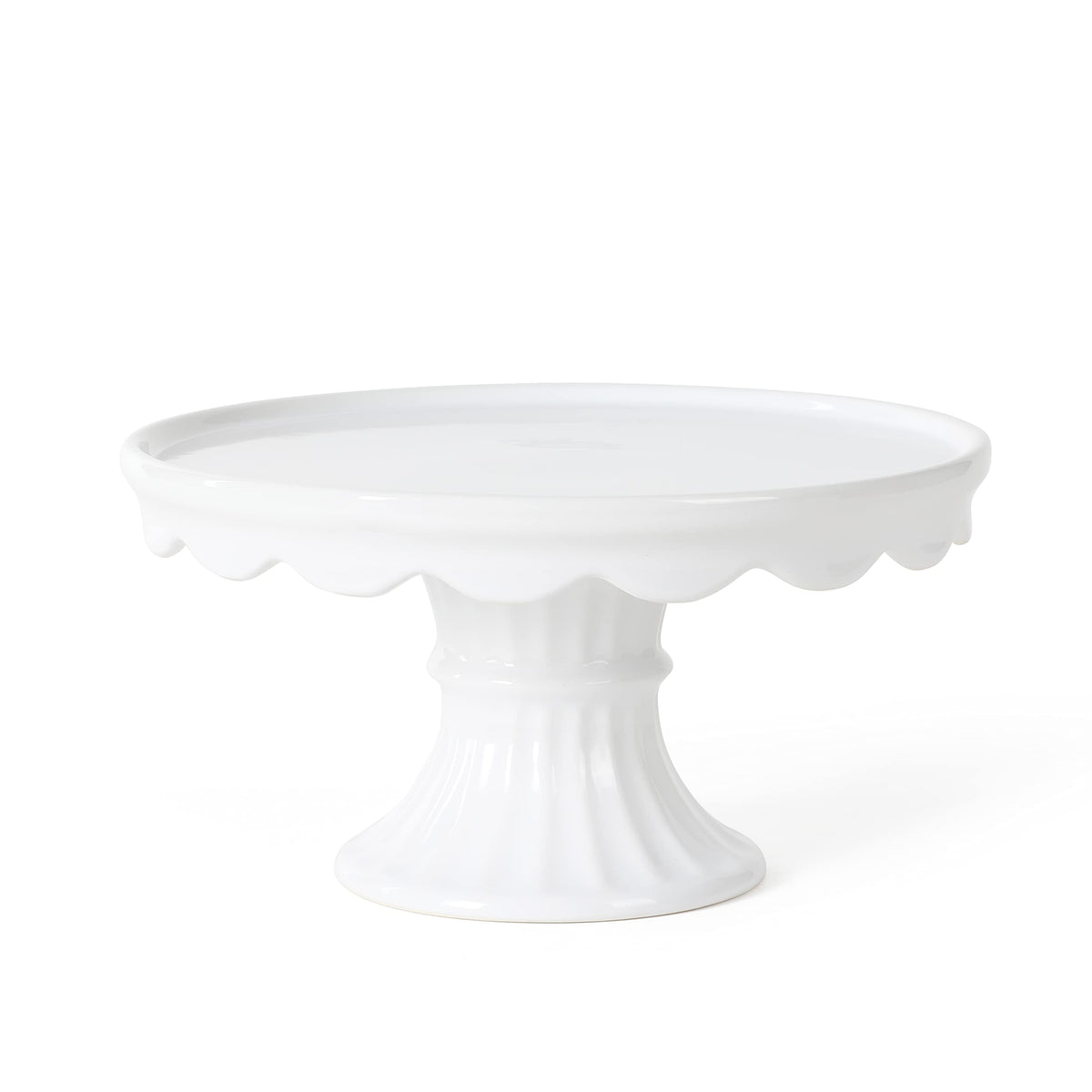 Patterson 10" Round White Stoneware Pedestal Cake Stand, 5.1" Tall - Fits 9" Cakes | Elegeant Display Plate Stand for