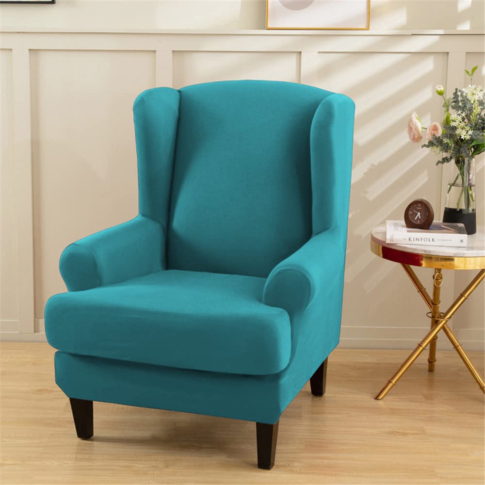 Solid Color Wingback Chair Covers 2 Piece, Wing Chair Slipcover Stretch Slipcovers for Wing Armchair Cover with