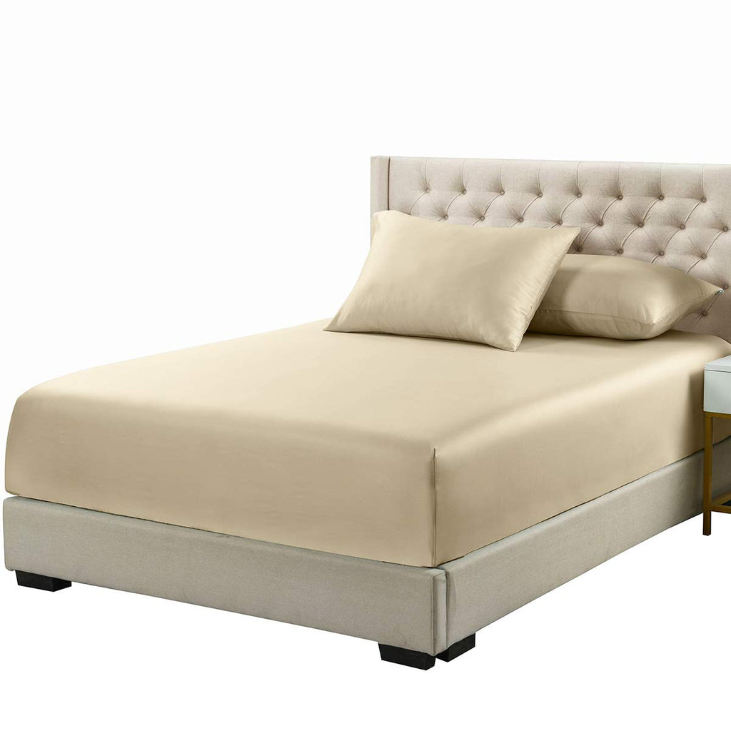 Viscose from Bamboo Fitted Bottom Sheet Only, Deep Pocket, Extremely Soft Sheets, Solid Beige