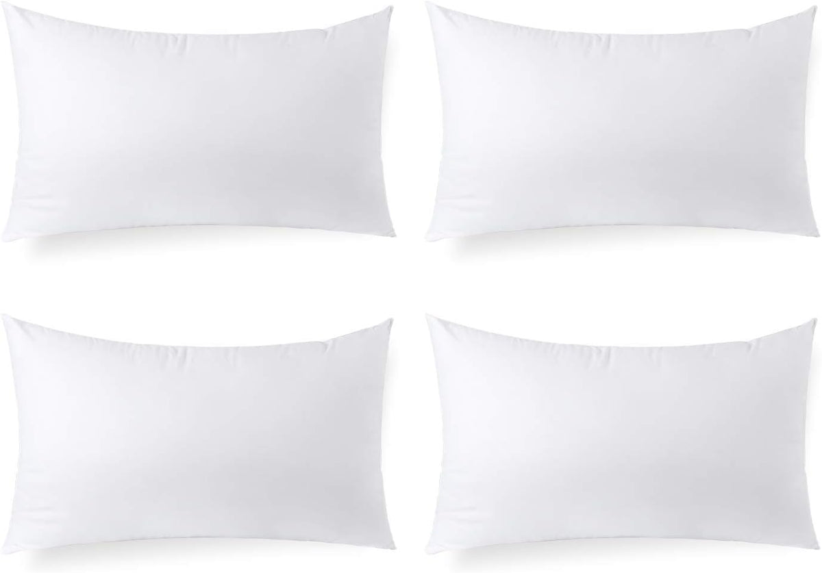 Hypoallergenic Lumbar Pillow Inserts 4 Pack, 12 × 20 Inches - Plush Polyester Throw Pillow Fillers for Sofas, Beds - Set of 4