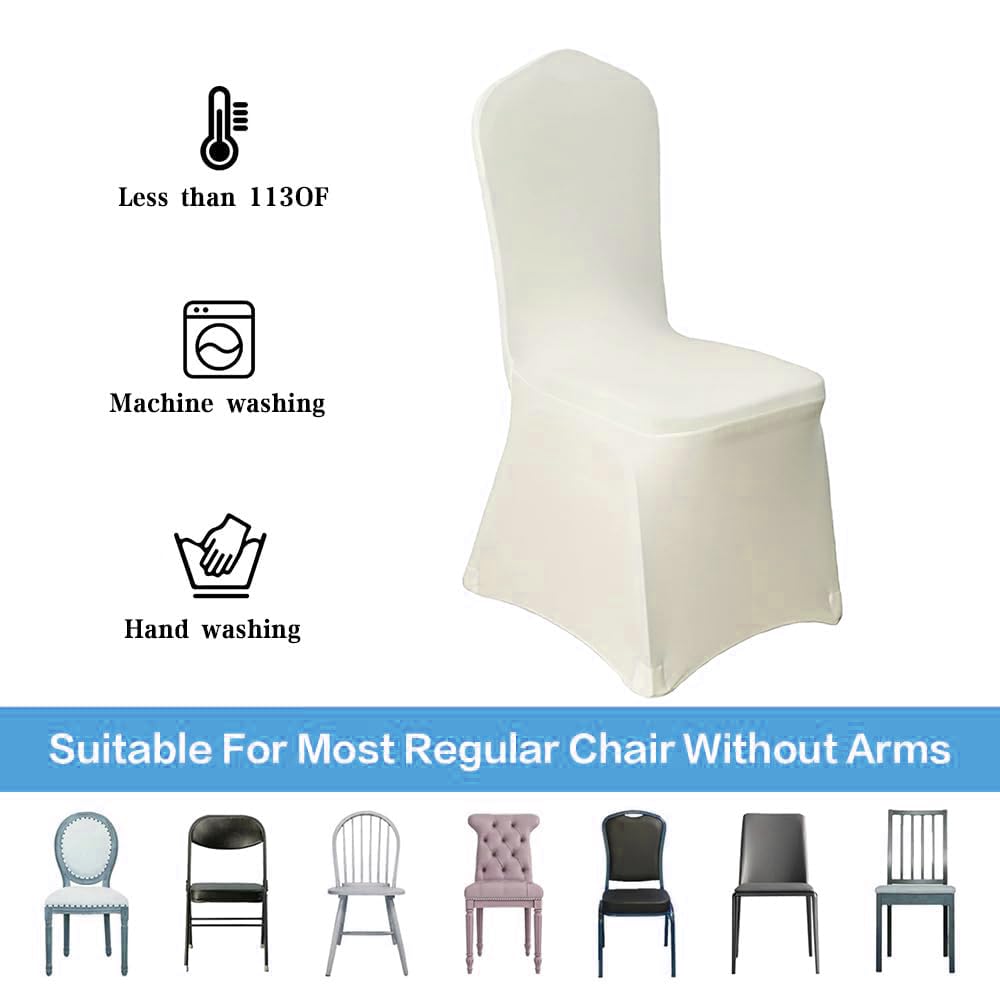 100 Pcs Beige Washable Removable Universal for Wedding Party Dining Banquet Polyester Spandex Stretch Slipcovers