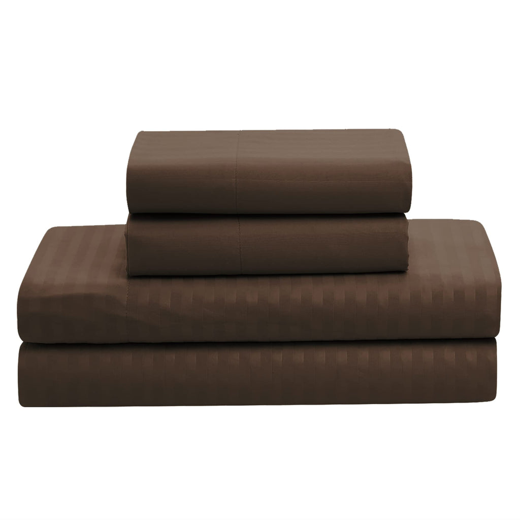 8 Piece Comforter Set Bag with Dobby Stripe Design, Bed Fitted, 1 Flat Sheet, 2 Pillowcases, 2 Shams, Chocolate