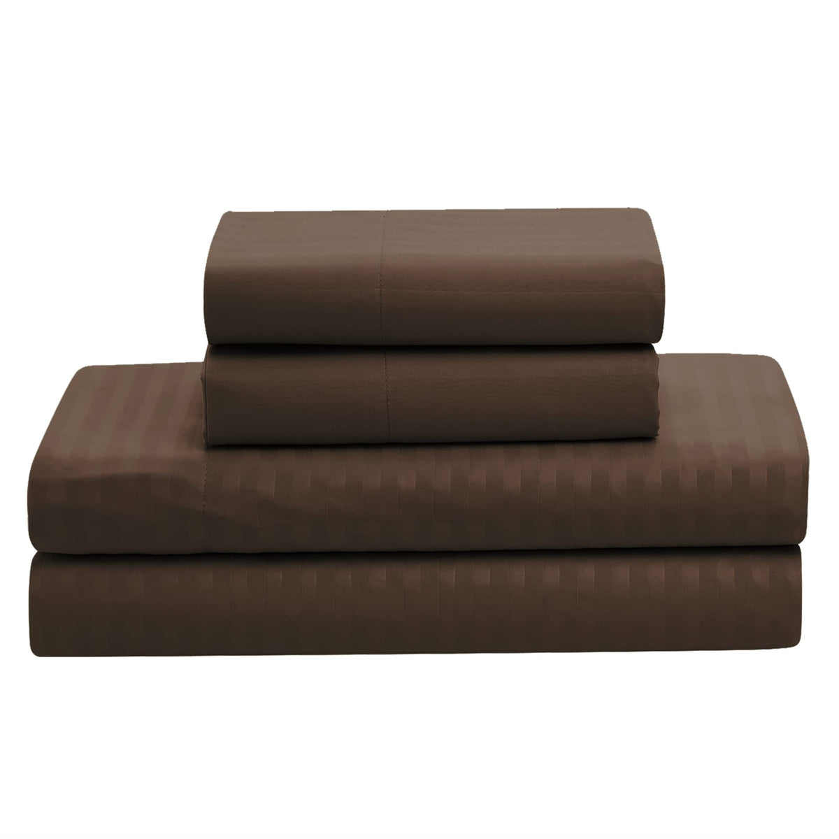 8 Piece Comforter Set Bag with Dobby Stripe Design, Bed Fitted, 1 Flat Sheet, 2 Pillowcases, 2 Shams, Chocolate