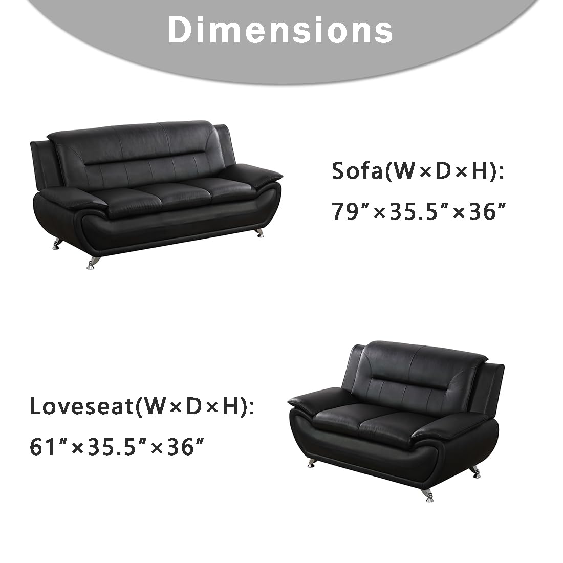 Leather Couches Couch Set, Sofa Furniture Sets (b-Leather Black, Sofa+Loveseat)