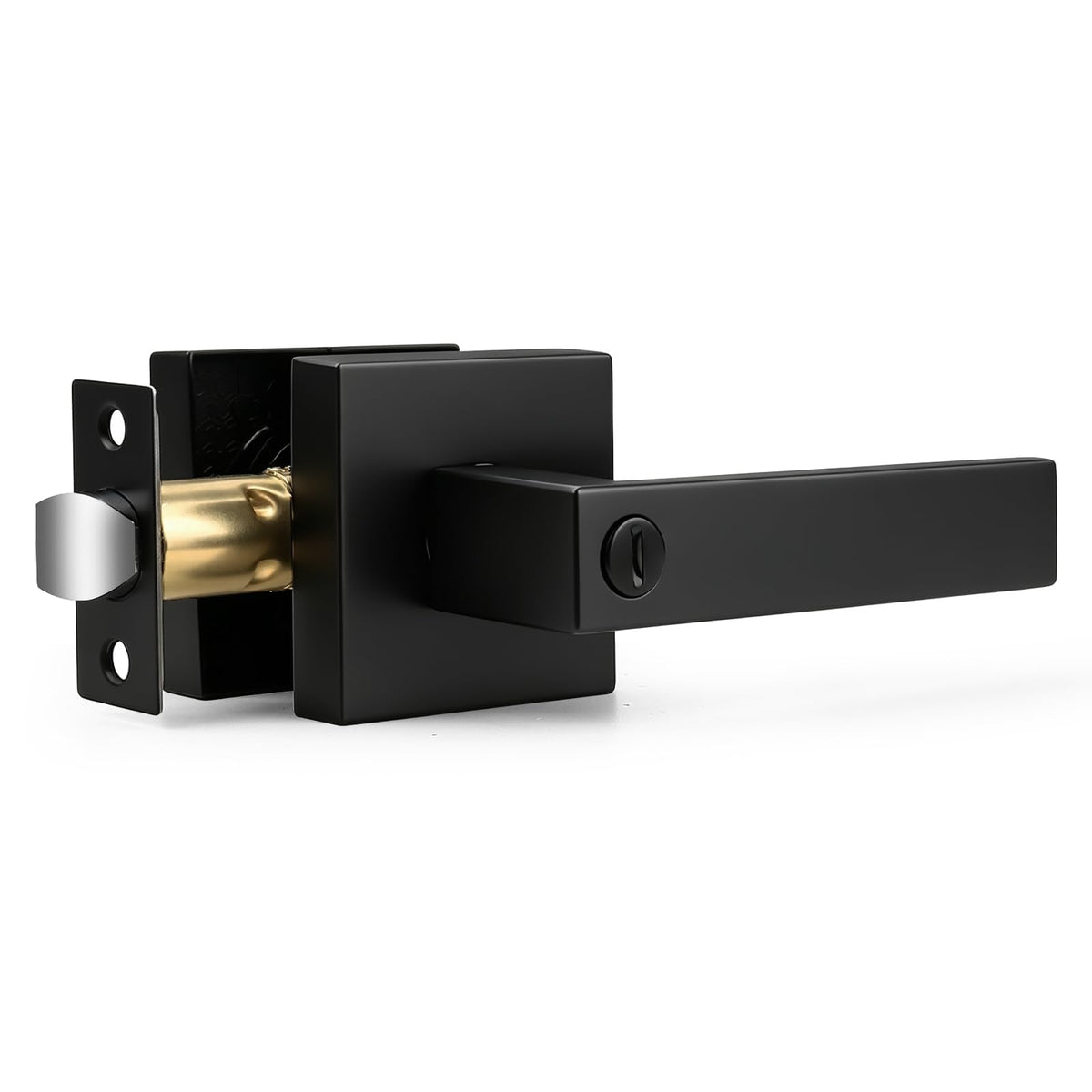 Matte Black Privacy Door Handles, 1 Pack Solid Zinc Alloy Square Interior Door Levers with Lock Bathroom Office