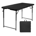 Folding Table 4 Foot, Adjustable Height Plastic Fold-in-Half Table, Black