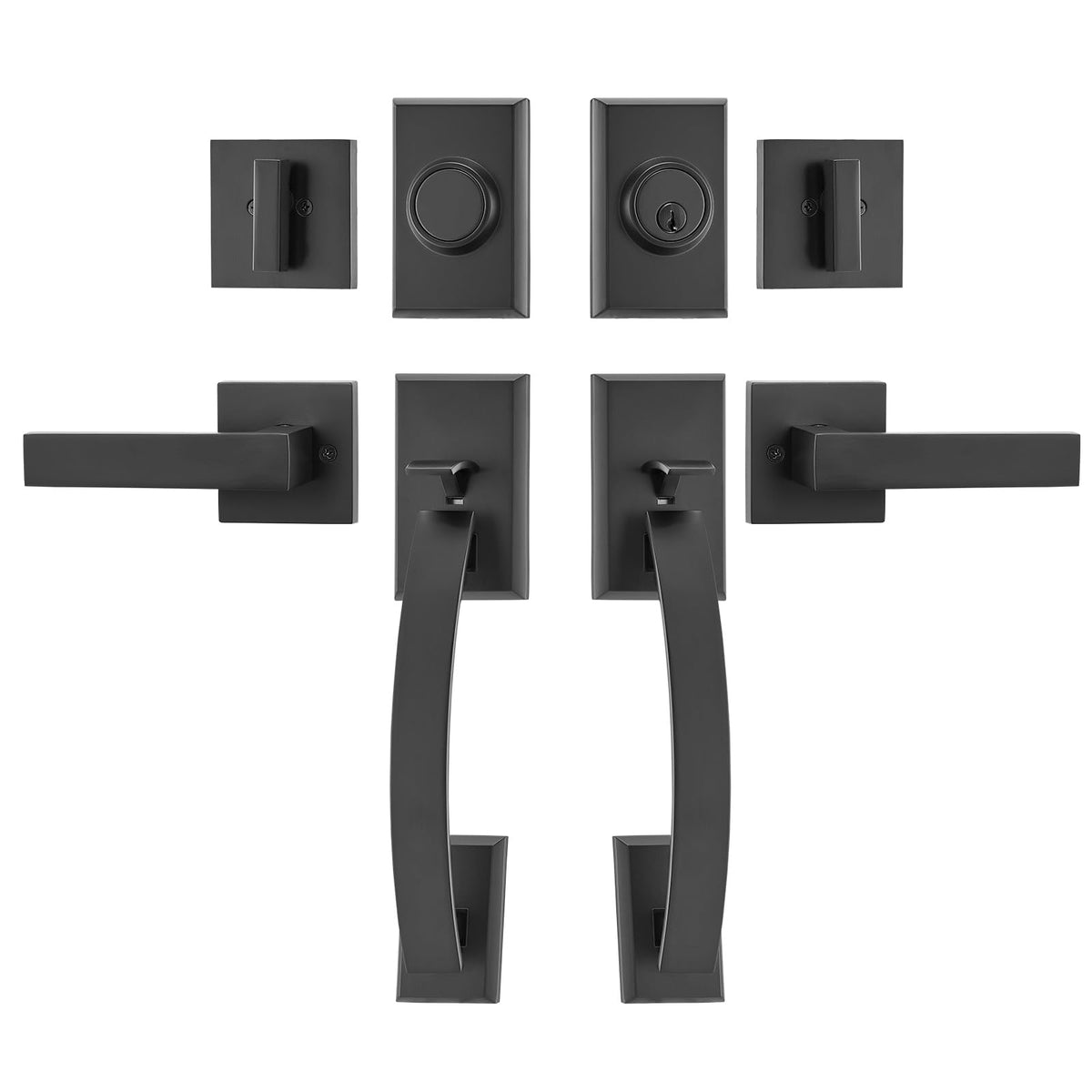 Double Door Handle Set, Matte Black Arched Door Lever, Double Front Door Handle Set with Reversible Handle Lever