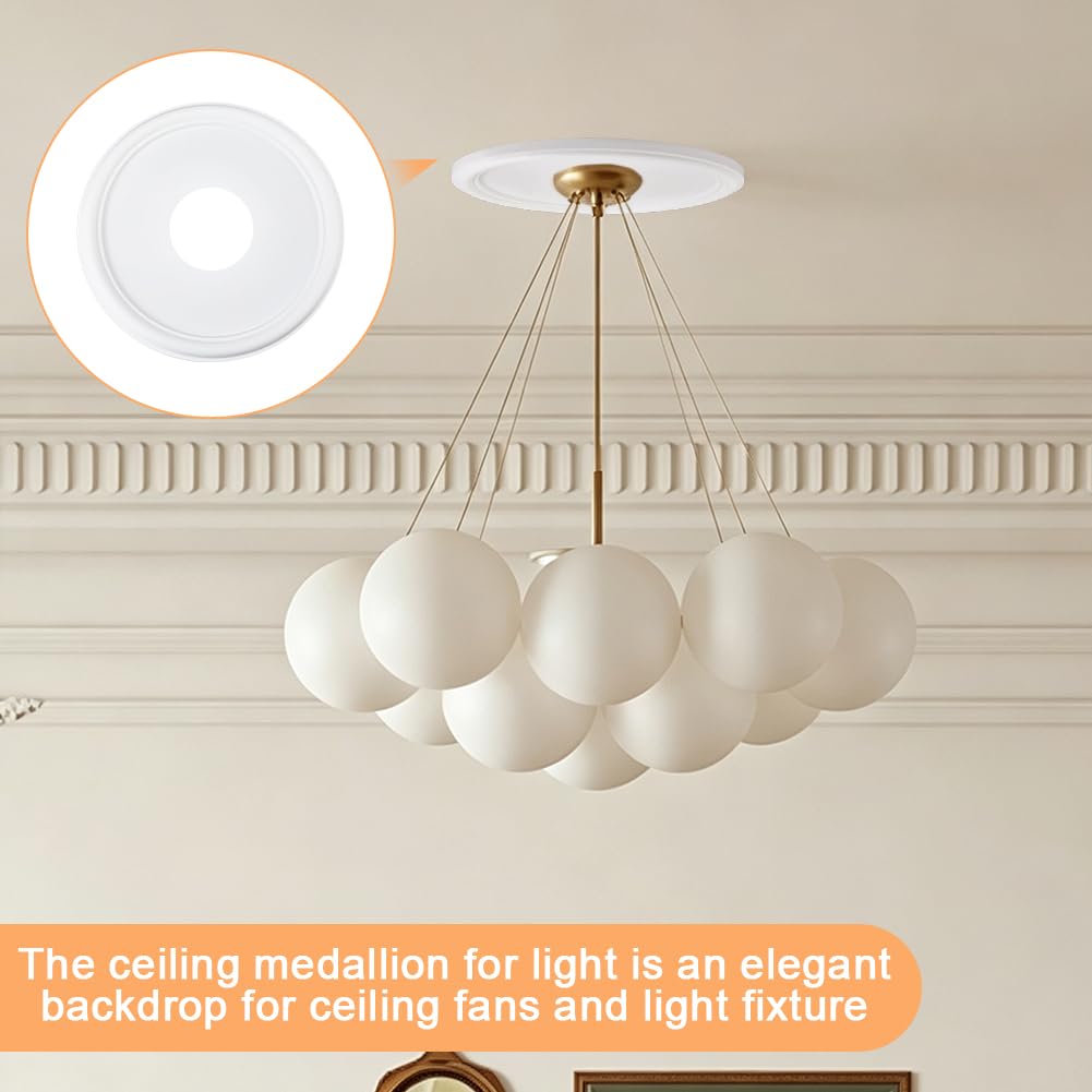 2Pcs White Round Plastic Ceiling Fan Medallion 13 Inch OD x 4 Inch ID Ceiling Medallion Molded Light Fixture Hole