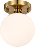 Gold Semi Flush Mount Ceiling Light 5.9" Globe Opal Glass Shade | Mid-Century Modern Hallway Light Fixture Closet