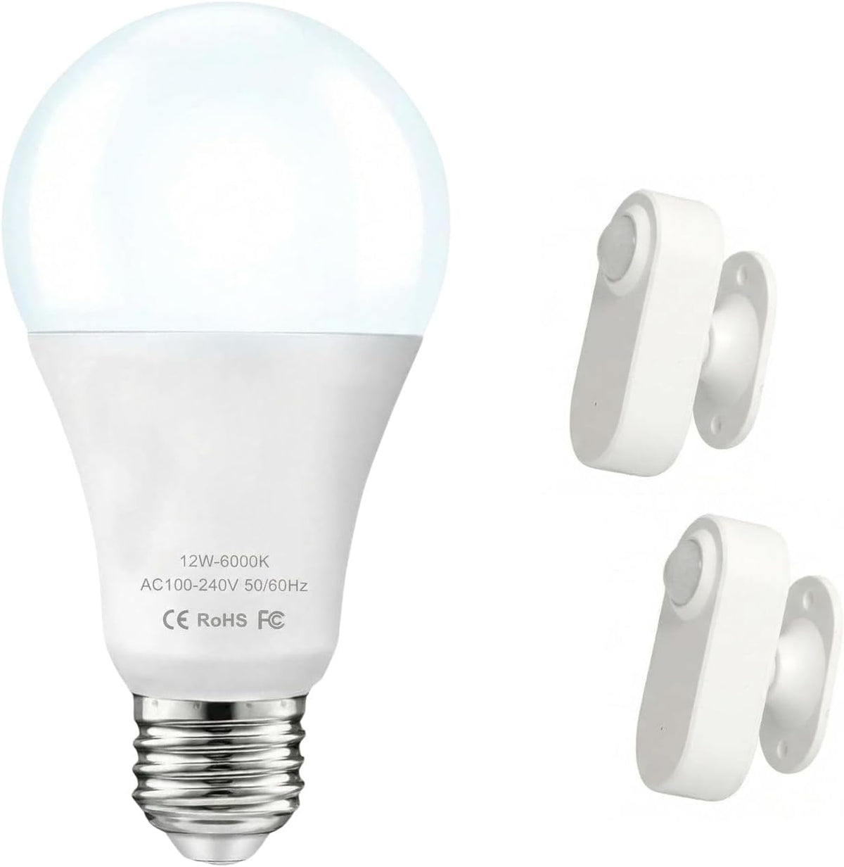 Detached Motion Sensor Light Bulb(1 Pack), A19 E26 LED Bulb, 6000K Daylight White, Wall-Mount Sensing Unit (2 Pack)