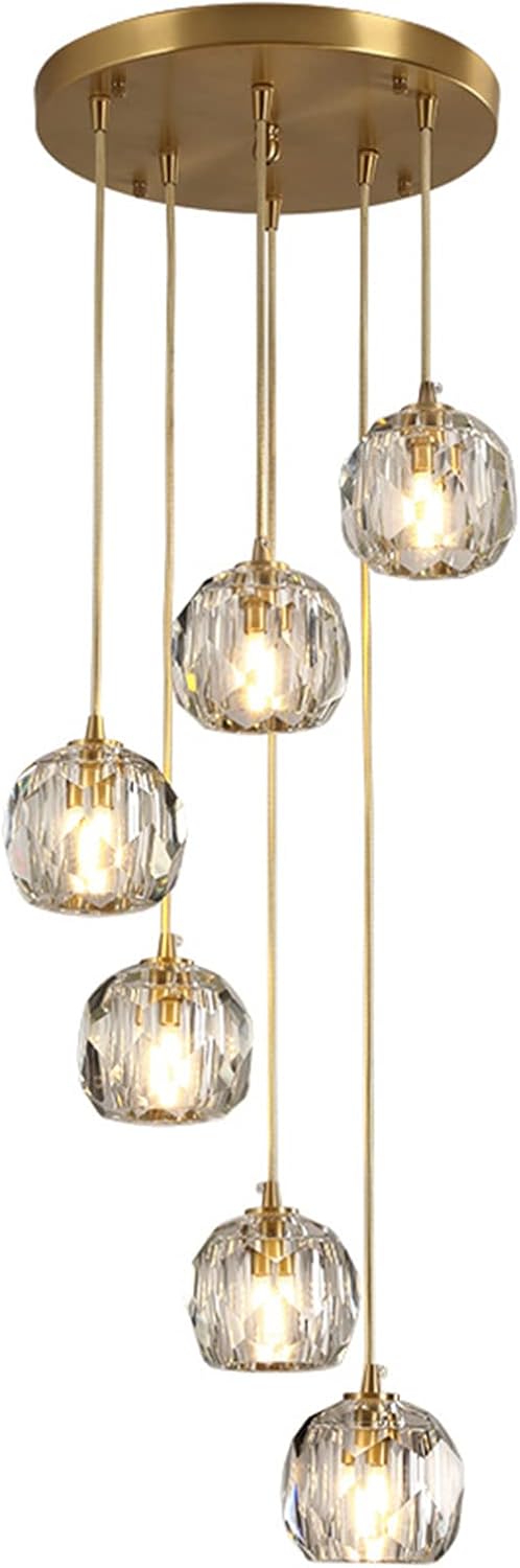 Crystal Chandelier _Light Fixture,All Copper Light Luxury Crystal Lamps Pendant Light,for Bedroom, Hallway, Bar Lighting,6 Heads Dome Plate