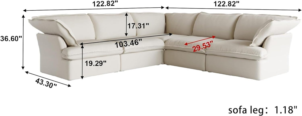 V-Shaped Beige Cloud Couches, Convertible Modular Sofas, Minimalist Deep Seat Sofa, Down Fill Sectional, Couch Sofa Furniture for Living Room, Office, Apartment