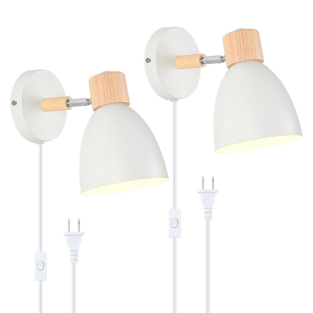 Wall Sconces Plug in, Swing Arm Wall Lamp with Power Cord, White Plug in Wall Lighting Fixtures Set of Two, Bedside