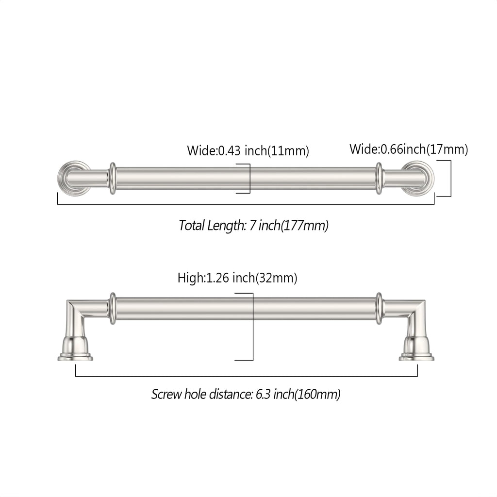 10 Pack 6.3 Inch(160mm) Brushed Satin Nickel Kitchen Cabinet Handles, Cabinet Pulls Kitchen Cabinet Hardware for