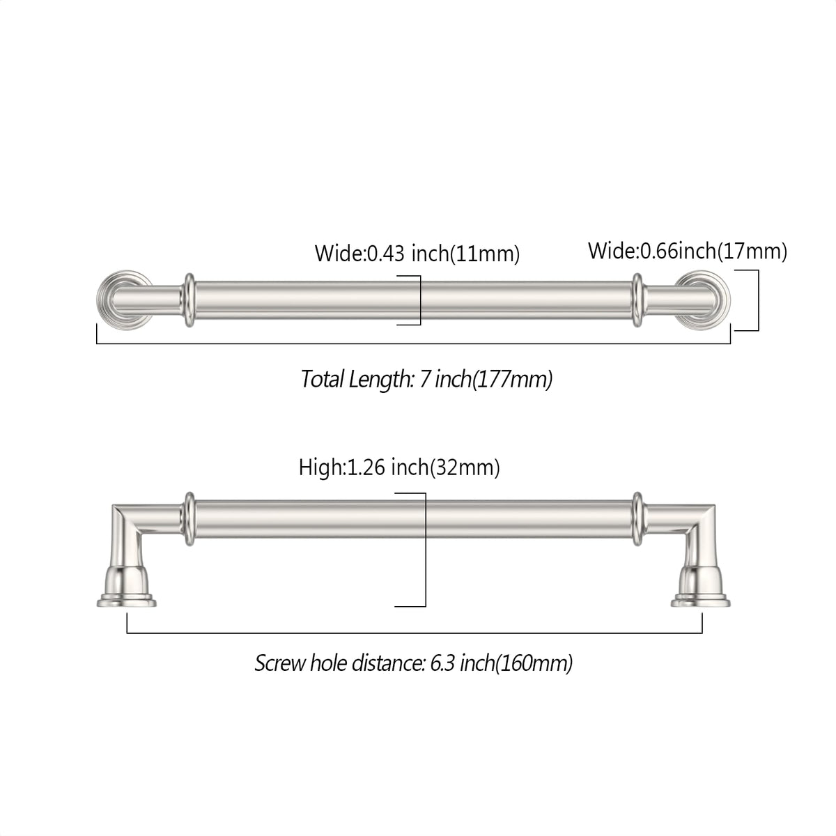 10 Pack 6.3 Inch(160mm) Brushed Satin Nickel Kitchen Cabinet Handles, Cabinet Pulls Kitchen Cabinet Hardware for
