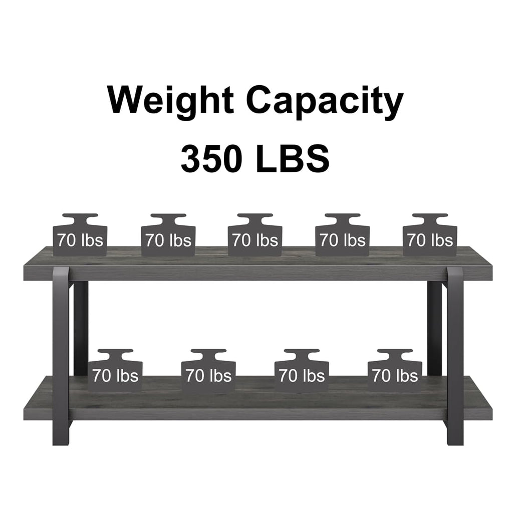 Industrial Entryway Bench with Storage, Rustic Wood and Metal Shoe Rack Bench Seat, 47 Inch Grey