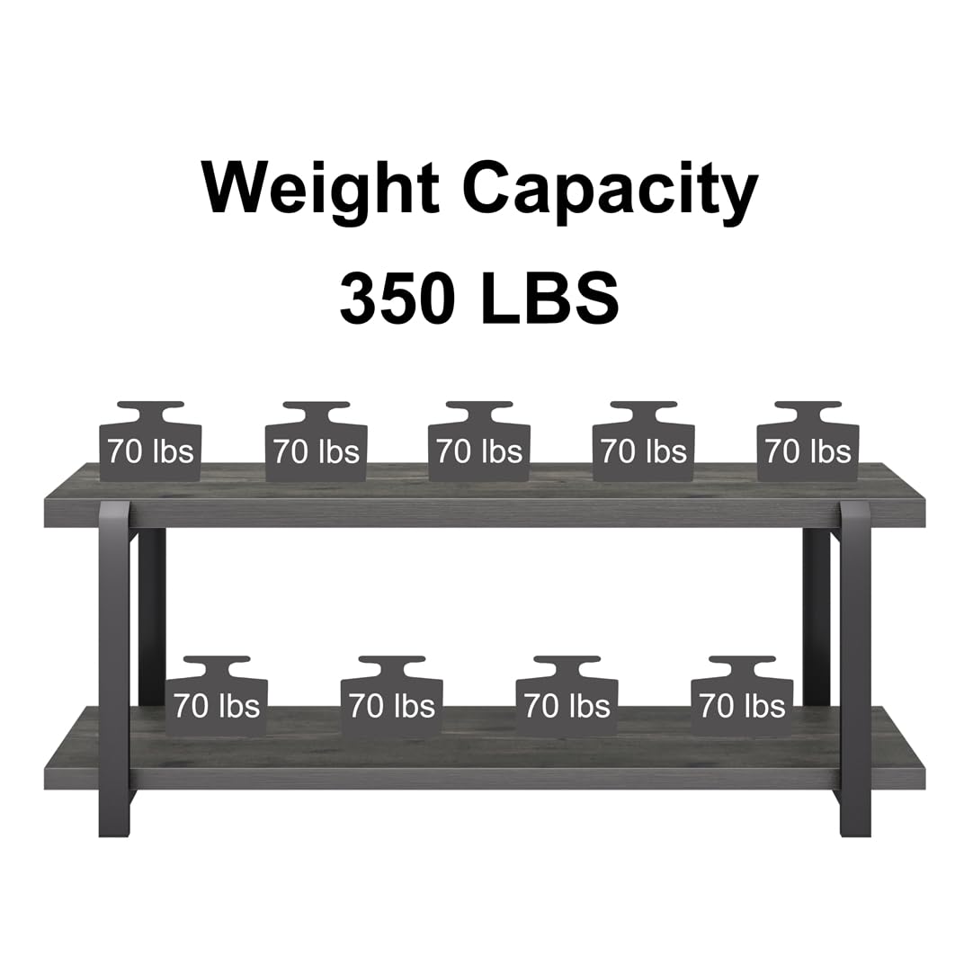Industrial Entryway Bench with Storage, Rustic Wood and Metal Shoe Rack Bench Seat, 47 Inch Grey