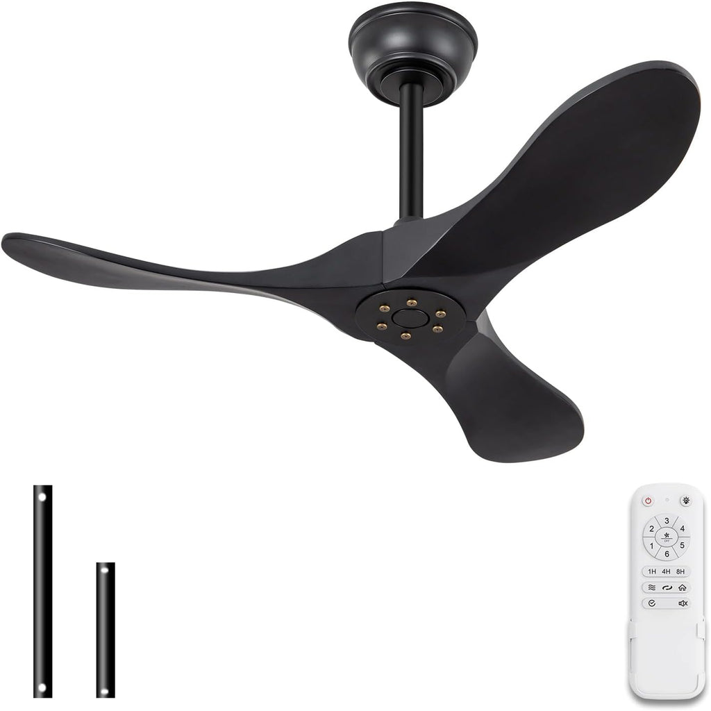 36" Black Ceiling Fan with Remote, No Light