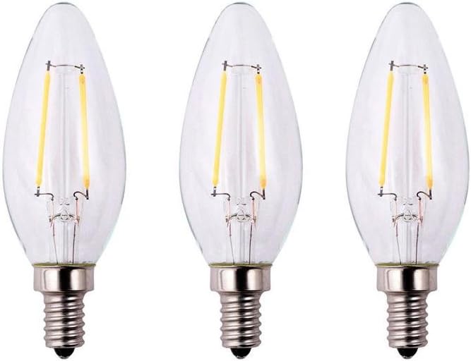 B11 E12 Base Dimmable Clear Filament Vintage Style LED Light Bulb, Soft White (3-Pack)