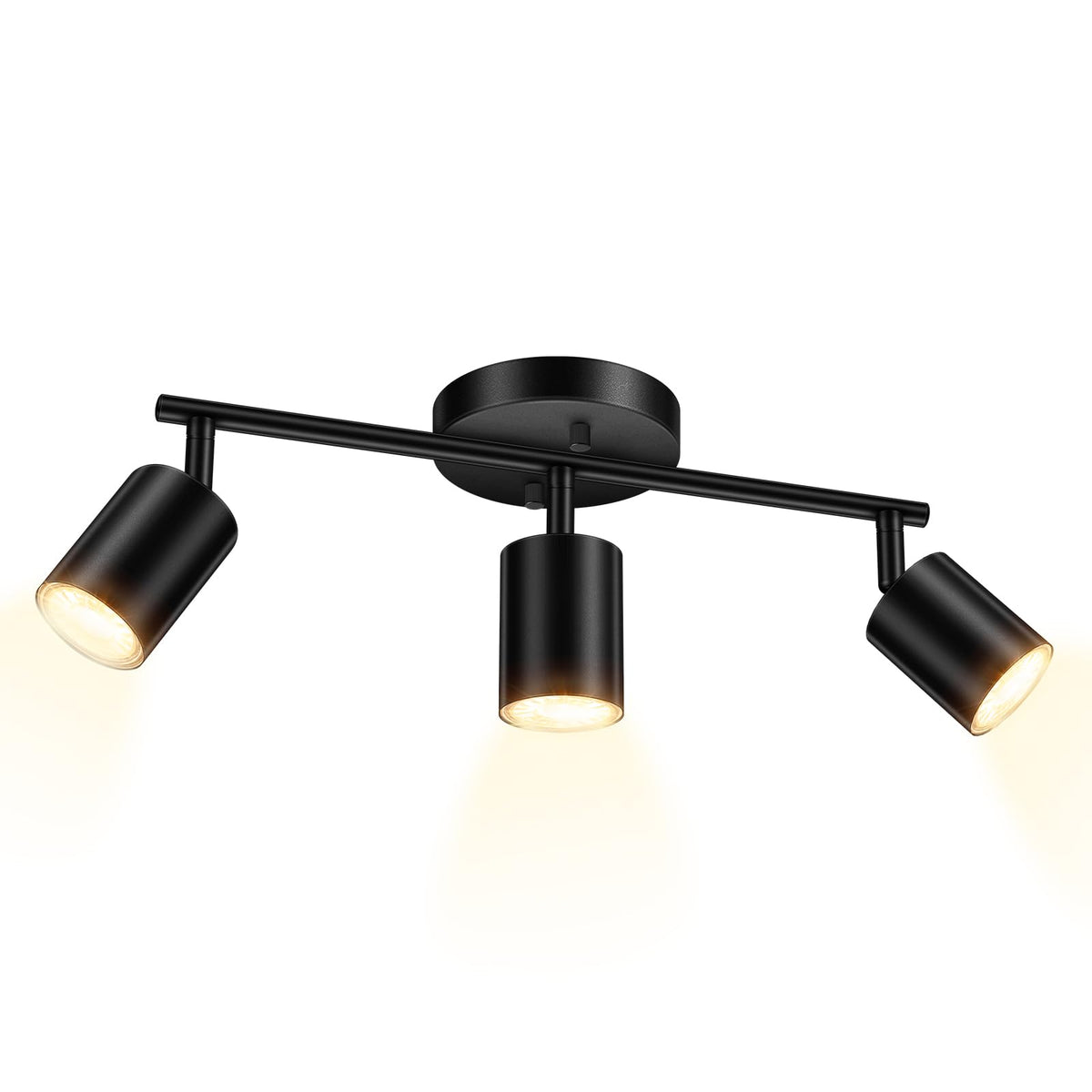 LED 3 Light Track Lighting Kit, Black 3 Way Ceiling Spot Lighting, Flexibly Rotatable Light Head, GU10 Bulb Not