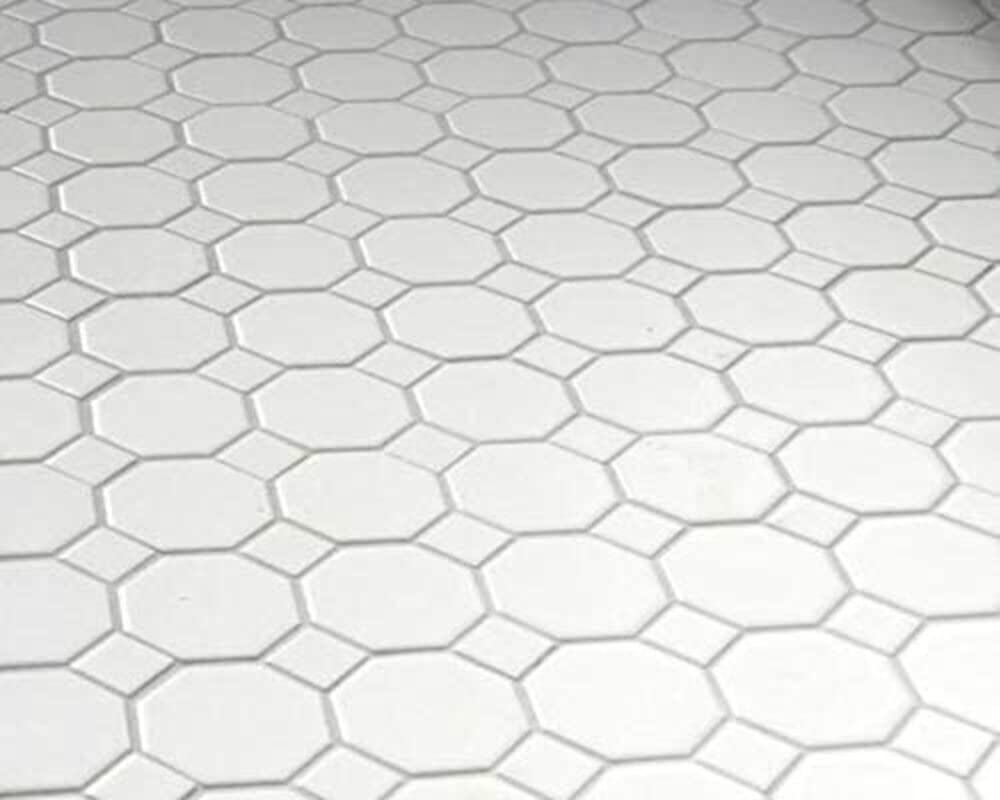 4" Octagon Tile Matte White Mosaic Porcelain Floor and Wall Tile Backsplashes, Accent Wall (White Dots Matte, 20