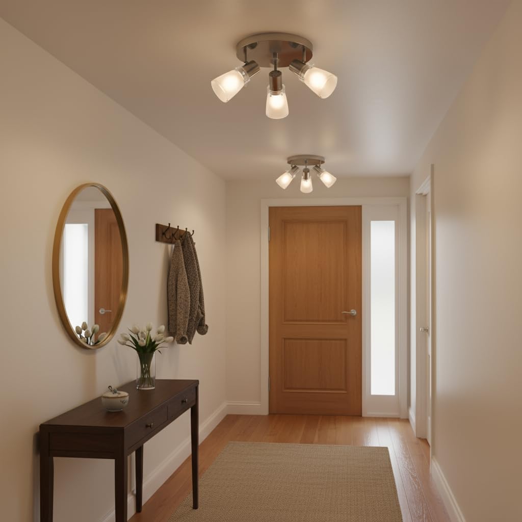 Lumens 10" Track Lighting Kit, Brushed Nickel Finish Flush Mount Ceiling Light Fixture with Frosted Glass Shades, E26