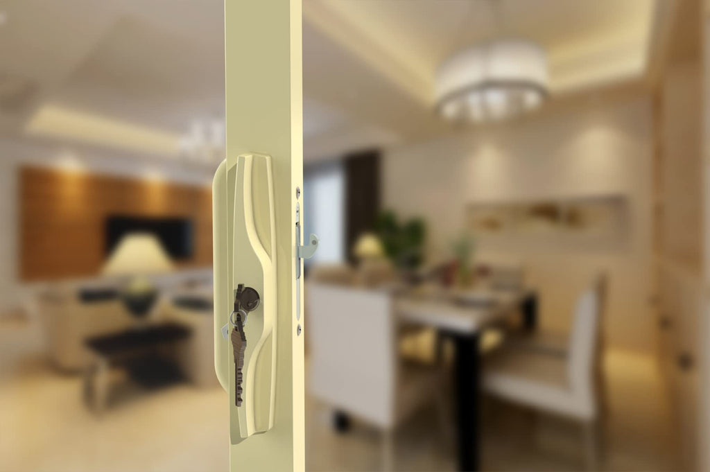 Beige Sliding Glass Door Handle Set with Lock and Key