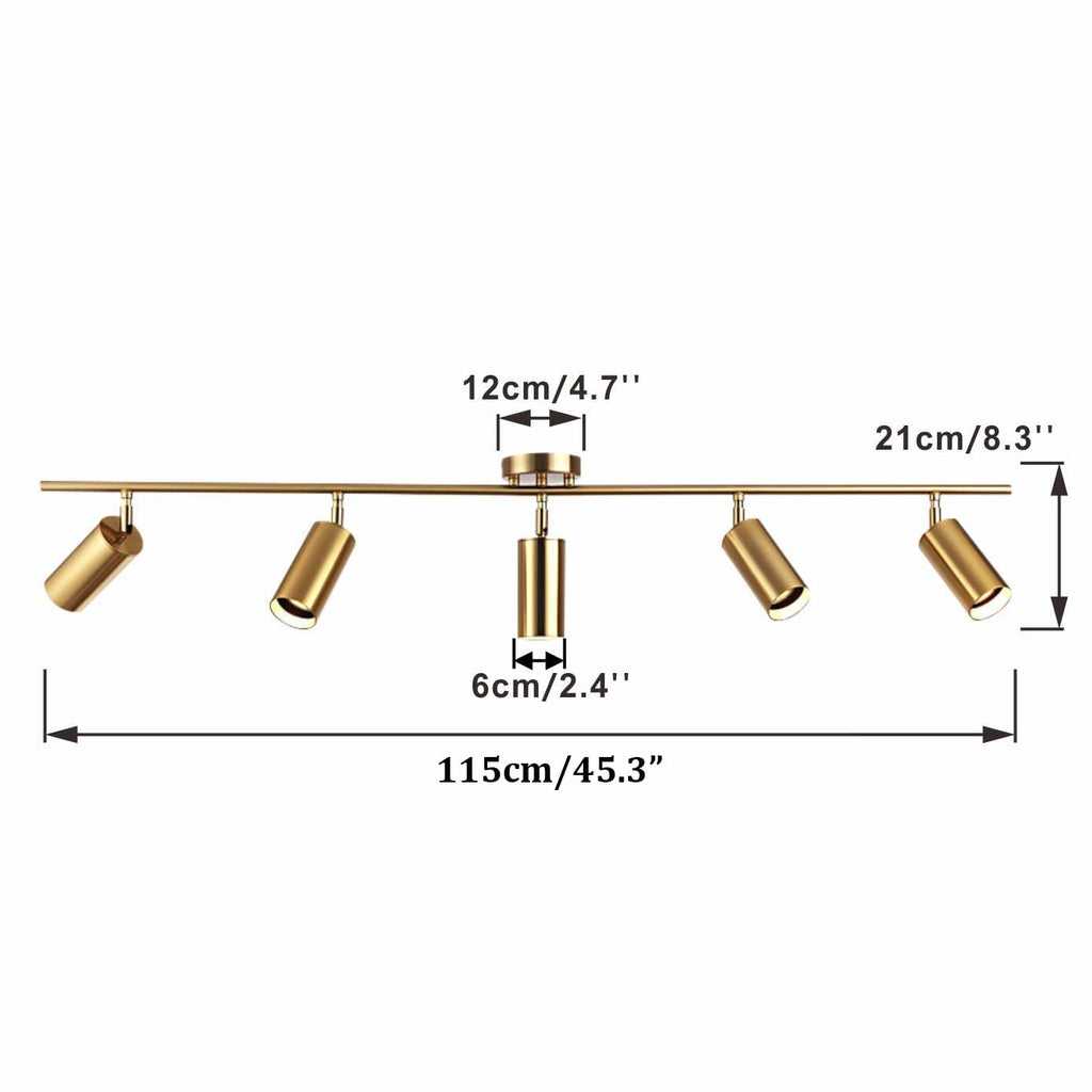 Lighting Modern 5-Lights LED Track Lighting Kit Brushed Brass Kitchen Ceiling Spotlights Light Fixture Mid Century