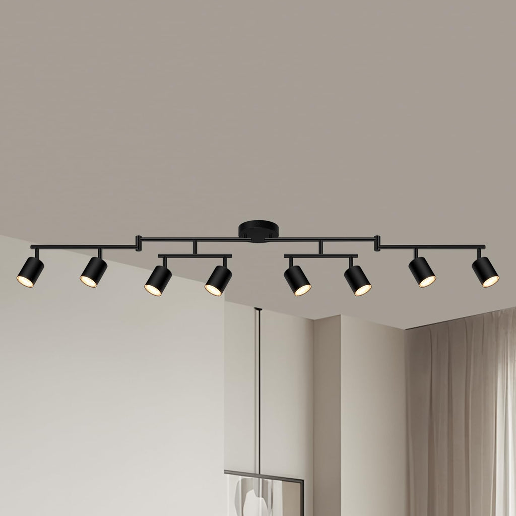 8 Light Track Lighting Fixtures Ceiling, Matte Black Kichen Track Lighting Fixtures, Rotatable Light Heads