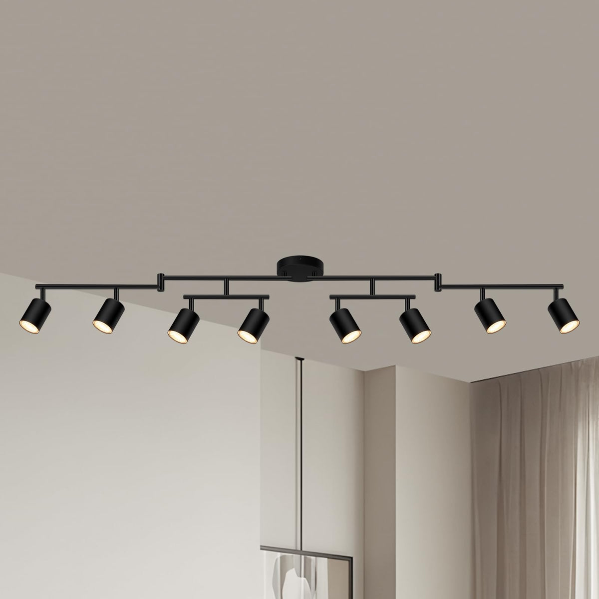 8 Light Track Lighting Fixtures Ceiling, Matte Black Kichen Track Lighting Fixtures, Rotatable Light Heads