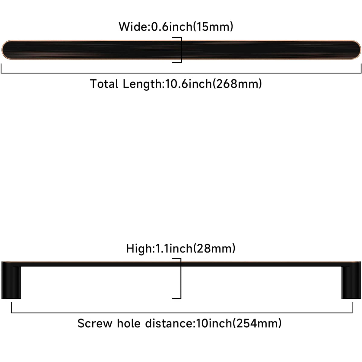 10 Pack 10 Inch(254mm) Oil Rubbed Bronze Kitchen Cabinet Handles, Cabinet Pulls Kitchen Cabinet Hardware Cupboard